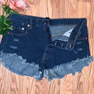 Distressed Blue Denim High-Waisted Shorts